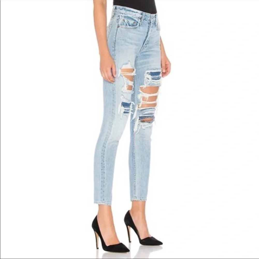 GRLFRND Karolina Distressed High Rise‎ Skinny Ripped Cotton Jean Size 26 New